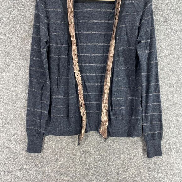 Unbranded Cardigan Women M Medium Gray Striped Sequin Wool Knit Open Front - Picture 4 of 9